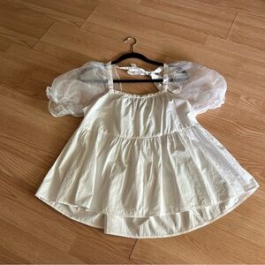 Pomander Place White Puff Sheer Sleeve Blouse Women’s Medium